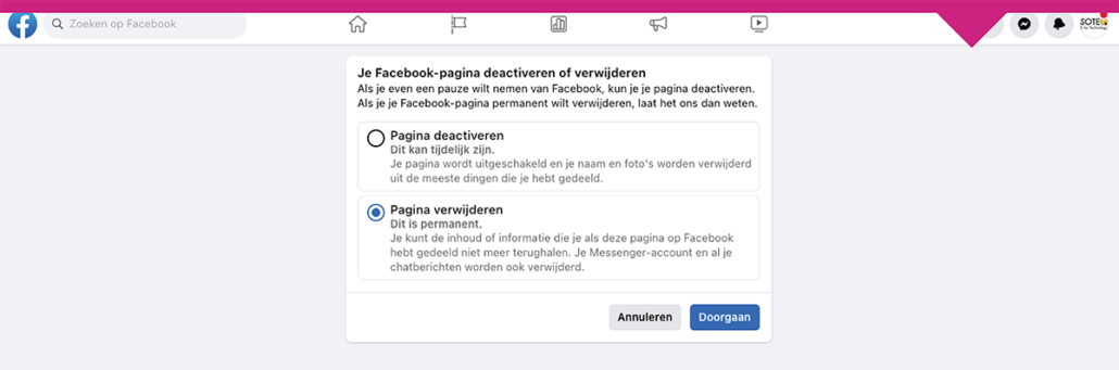 facebookpagina permanent verwijderen
